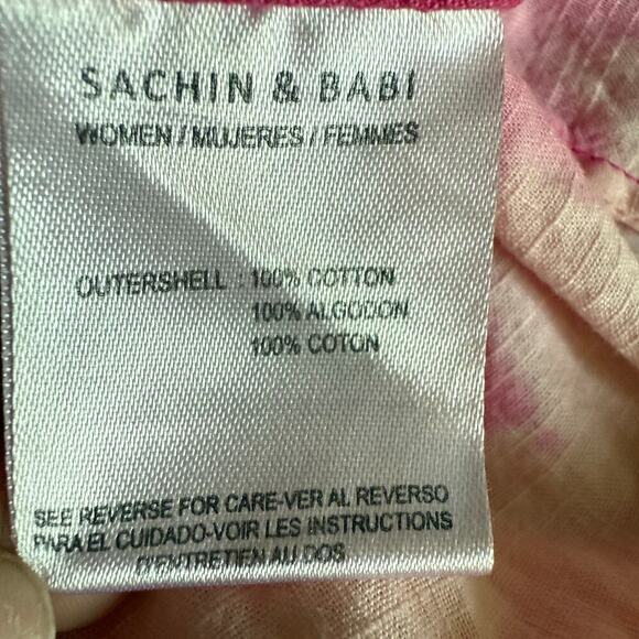 Sachin & Babi Cutout Puff Sleeve Midi Dress Pink Orange Tie Dye Cotton Size 4 - Picture 8 of 10